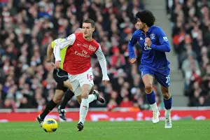 Arsenal V Everton 2011-12 Prints: Aaron Ramsey Outsmarts Marouane Fellaini: Arsenal vs. Everton, 2011-12 Premier League