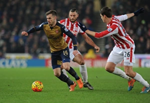 Stoke City V Arsenal 2015-16 Prints: Aaron Ramsey Scores Past Stoke's Jakob Haugaard