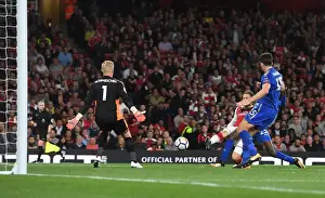 Arsenal V Leicester City 2017-18 Prints: Aaron Ramsey Scores Thrilling Goal Past Kasper Schmeichel in Arsenal's Victory over Leicester City