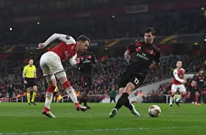 Arsenal V AC Milan 2017-18 Prints: Aaron Ramsey vs Alessio Romagnoli: Tense Moment at the Emirates - Arsenal vs AC Milan