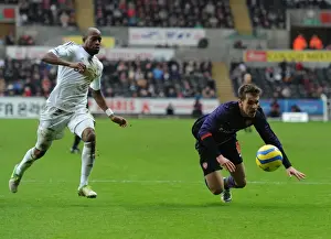 Swansea V Arsenal - FA Cup 3rd Rd 2012-13 Prints: Aaron Ramsey vs. Dwight Tiendalli: FA Cup Clash at Swansea