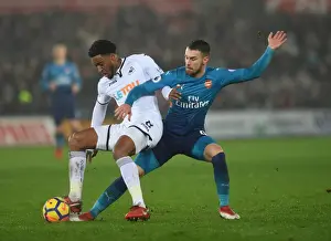 Swansea City V Arsenal 2017-18 Prints: Aaron Ramsey vs. Leroy Fer: Intense Tackle in Swansea City vs