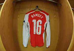 Arsenal V Anderlecht 2014/15 Prints: Aaron Ramsey's Arsenal Kit in Arsenal FC Changing Room before Arsenal v RSC Anderlecht