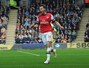Images Dated 20th April 2014: Aaron Ramsey's Euphoric Goal Celebration: Hull City vs. Arsenal, Premier League 2013/14