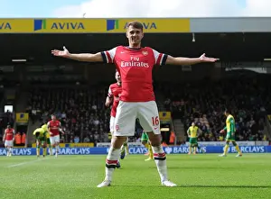 Norwich City V Arsenal 2013-14 Prints: Aaron Ramsey's Euphoric Goal Celebration: Norwich City vs