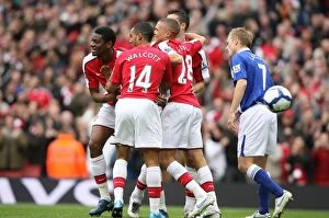Images Dated 17th October 2009: Abou Diabby celebrates scoring Arsenals 2nd goal with Theo Walcott