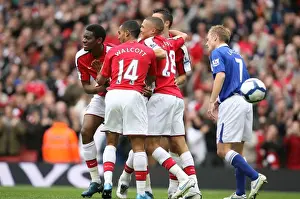 Abou Diabby celebrates scoring Arsenals 2nd goal with Theo Walcott