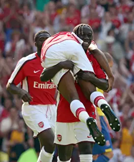 Arsenal V Stoke City 2008-09 Prints: Abou Diaby and Bacary Sagna: Celebrating Arsenal's 3rd Goal in 4:1 Victory over Stoke City