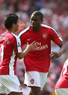 Abou Diaby celebrates scoring his and Arsenals 1sr goal with Eduardo