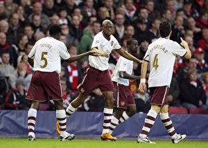 Images Dated 9th April 2008: Abou Diaby celebrates scoring Arsenals 1st goal with Kolo Toure