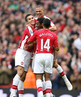 Arsenal v Birmingham City 2009-10 Collection: Abou Diaby celebrates scoring Arsenals 2nd goal with
