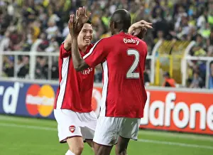 Fenerbahce V Arsenal 2008-09 Prints: Abou Diaby celebrates scoring Arsenals 3rd goal with Samir Nasri