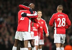 Arsenal v AZ Alkmaar 2009-10 Collection: Abou Diaby celebrates scoring Arsenals 4th goal with William Gallas