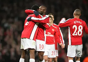 Arsenal V AZ Alkmaar 2009-10 Prints: Abou Diaby celebrates scoring Arsenals 4th goal with William Gallas