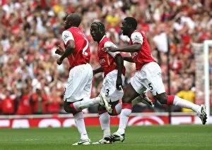 Images Dated 22nd September 2007: Abou Diaby celebrates scoring his goal Arsenals 1st with Bacary Sagna and Kolo Toure