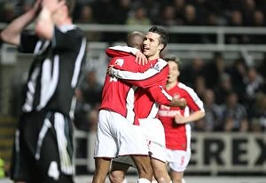 Newcastle United v Arsenal 2008-9 Collection: Abou Diaby and Robin van Persie Celebrate Arsenal's Second Goal in 3-1 Win Over Newcastle United