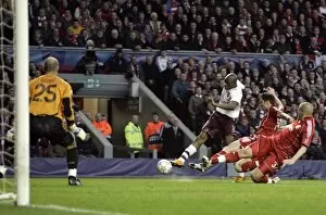Liverpool v Arsenal - Champions League 2007-08 Collection: Abou Diaby scores Arsenals 1st goal past Pepe Reina