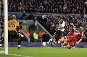 Liverpool V Arsenal - Champions League 2007-08 Prints: Abou Diaby scores Arsenals 1st goal past Pepe Reina