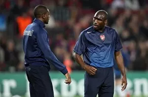 Barcelona v Arsenal 2009-10 Collection: Abou Diaby and Sol Campbell (Arsenal). Barcelona 4: 1 Arsenal. UEFA Champions League