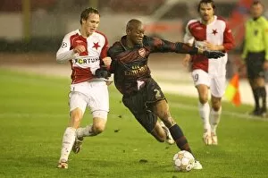 Images Dated 8th November 2007: Abu Diaby (Arsenal) Michal Svec (Slavia Prague)