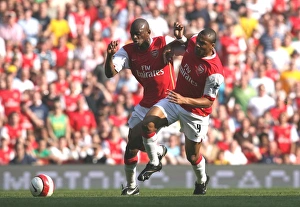 Abu Diaby and Julio Baptista (Arsenal) go for the same ball