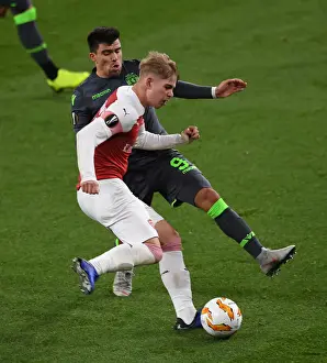 Arsenal V Sporting Clube De Portugal 2018-19 Prints: Acuna vs. Smith Rowe: Intense Clash in Arsenal's Europa League Battle Against Sporting CP
