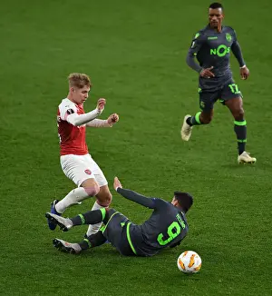 Arsenal V Sporting Clube De Portugal 2018-19 Prints: Acuna's Tripping Point: Smith Rowe Disrupted in Arsenal's Europa League Battle vs
