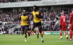 Middlesbrough V Arsenal 2008-09 Prints: Adebayor and Djourou: Unforgettable Goal Celebration at Middlesbrough's Riverside Stadium (Barclays Premier League)