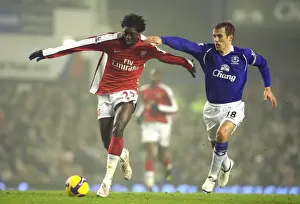 Everton V Arsenal 2008-9 Prints: Adebayor vs. Neville: The Intense Rivalry at Goodison Park