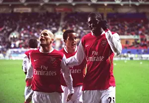 Wigan Athletic V Arsenal 2006-07 Prints: Adebayor and Walcott-Ljungberg: Celebrating Arsenal's Win at Wigan (December 2006)