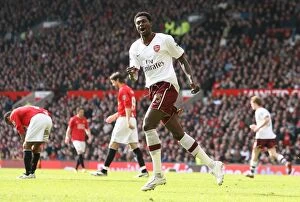 Images Dated 14th April 2008: Adebayor's Thrilling Goal: Arsenal's Comeback at Old Trafford (2:1)