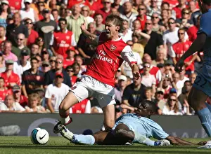 Arsenal V Manchester City 2007-08 Prints: Alex Hleb (Arsenal) is fouled by Micah Richards (Man City) for the Arsenal penalty