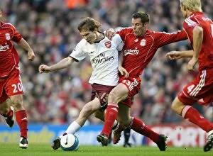 Liverpool v Arsenal 2007-8 Collection: Alex Hleb (Arsenal) Jamie Carragher (Liverpool)