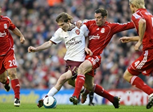 Liverpool v Arsenal 2007-8 Collection: Alex Hleb (Arsenal) Jamie Carragher (Liverpool)