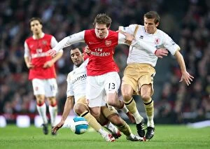 Images Dated 15th March 2008: Alex Hleb (Arsenal) Mohamed Shawky and Gary Gary O Neil (Portsmouth)