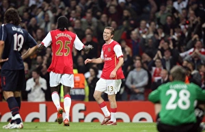 Arsenal v Slavia Prague 2007-08 Collection: Alex Hleb celebrates Arsenals 2nd goal with Emmanuel Adebayor