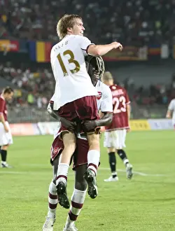Sparta Prague V Arsenal 2007-8 Prints: Alex Hleb celebrates scoring the 2nd Arsenal goal with Bacary Sagna