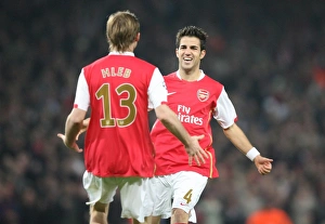 Arsenal v Slavia Prague 2007-08 Collection: Alex Hleb celebrates scoring Arsenals 4th goal with Cesc Fabregas