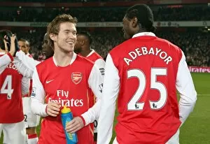 Images Dated 15th February 2008: Alex Hleb and Emmanuel Adebayor (Arsenal) before the match