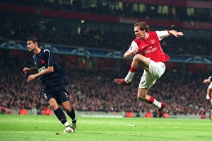 Arsenal v Slavia Prague 2007-08 Collection: Alex Hleb sees his shot defect off David Hubacek (Slavia