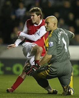 Alex Hleb shoots past Reading goalkeeper Marcus Hahnemann to score the 3rd Arsenal goal