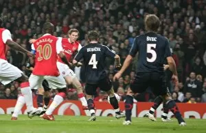Arsenal v Slavia Prague 2007-08 Collection: Alex Hlebs shot hit David Hubacek (Slavia) for an own goal