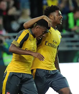 Viking FK V Arsenal 2016-17 Prints: Alex Iwobi and Chuba Akpom: Celebrating Iwobi's Goal for Arsenal against Viking FK