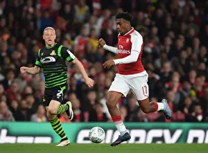 Arsenal V Doncaster Rovers - Carabao Cup 2017-18 Prints: Alex Iwobi Dashes Past Craig Alcock: Arsenal's Carabao Cup Triumph over Doncaster Rovers