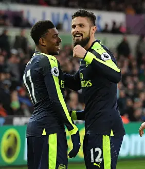 Alex Iwobi and Olivier Giroud Celebrate Arsenal's Second Goal Against Swansea City (January 2017)