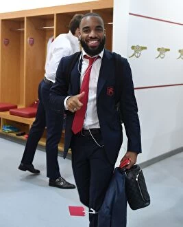 Arsenal v Liverpool 2017-18 Collection: Alex Lacazette in Arsenal Changing Room Before Arsenal vs Liverpool (2017-18)