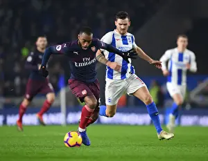 Brighton And Hove Albion V Arsenal 2018-19 Prints: Alex Lacazette Breaks Past Brighton's Grob in Arsenal's Premier League Clash