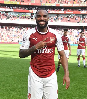 Alex Lacazette Celebrates Goal: Arsenal vs. West Ham United, Premier League 2017-18