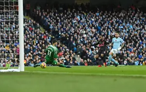 Manchester City V Arsenal 2017-18 Prints: Alex Lacazette Scores Past Ederson: Manchester City vs. Arsenal, Premier League 2017-18