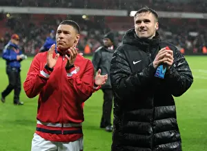 Arsenal V Wigan Athletic 2012-13 Prints: Alex Oxlade-Chamberlain and Carl Jenkinson (Arsenal) during the lap of appreciation